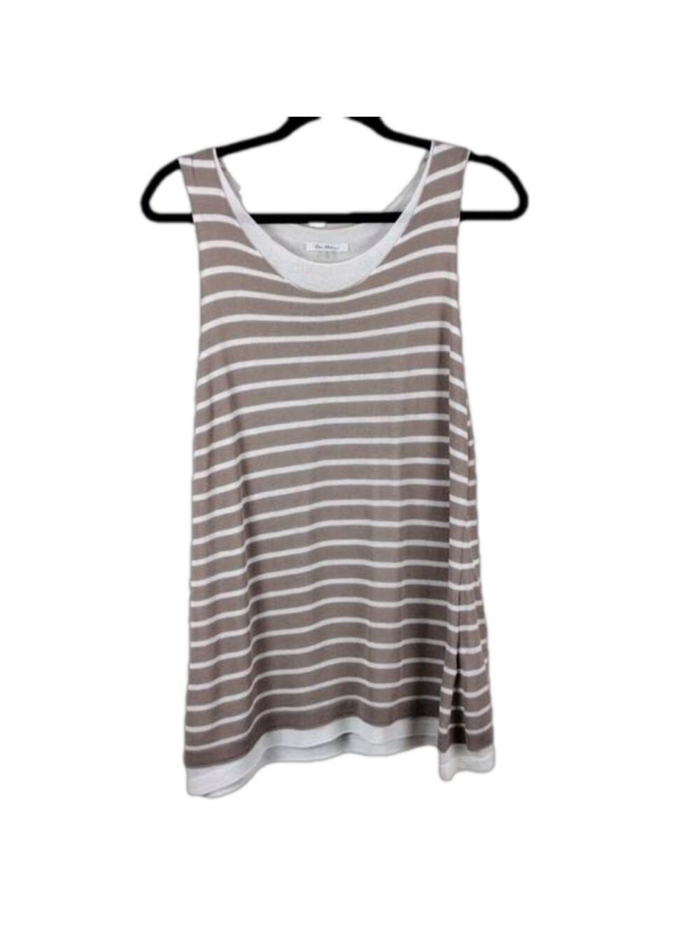 Vila Milano Tan Cream Striped Round Neckline Sleeveless Layered Pullover Top